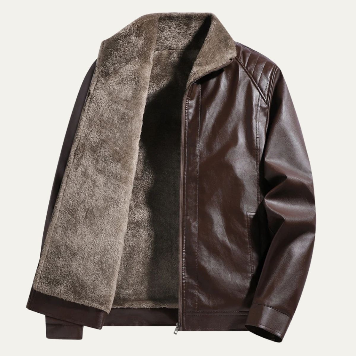 Jude | Men's Sherpa Lined Leather Jacket Brown