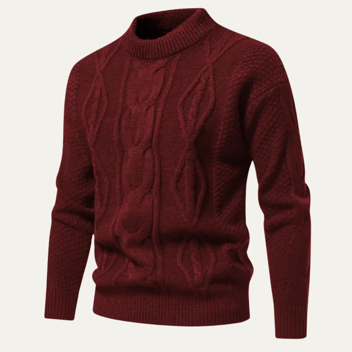 Bram | Men's Cable Knit Sweater Burgundy Crew Neck