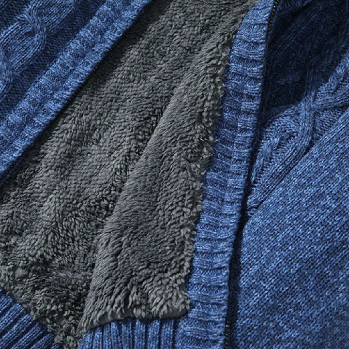 Max | Men's Cable Knit Cardigan Blue Fleece Lined