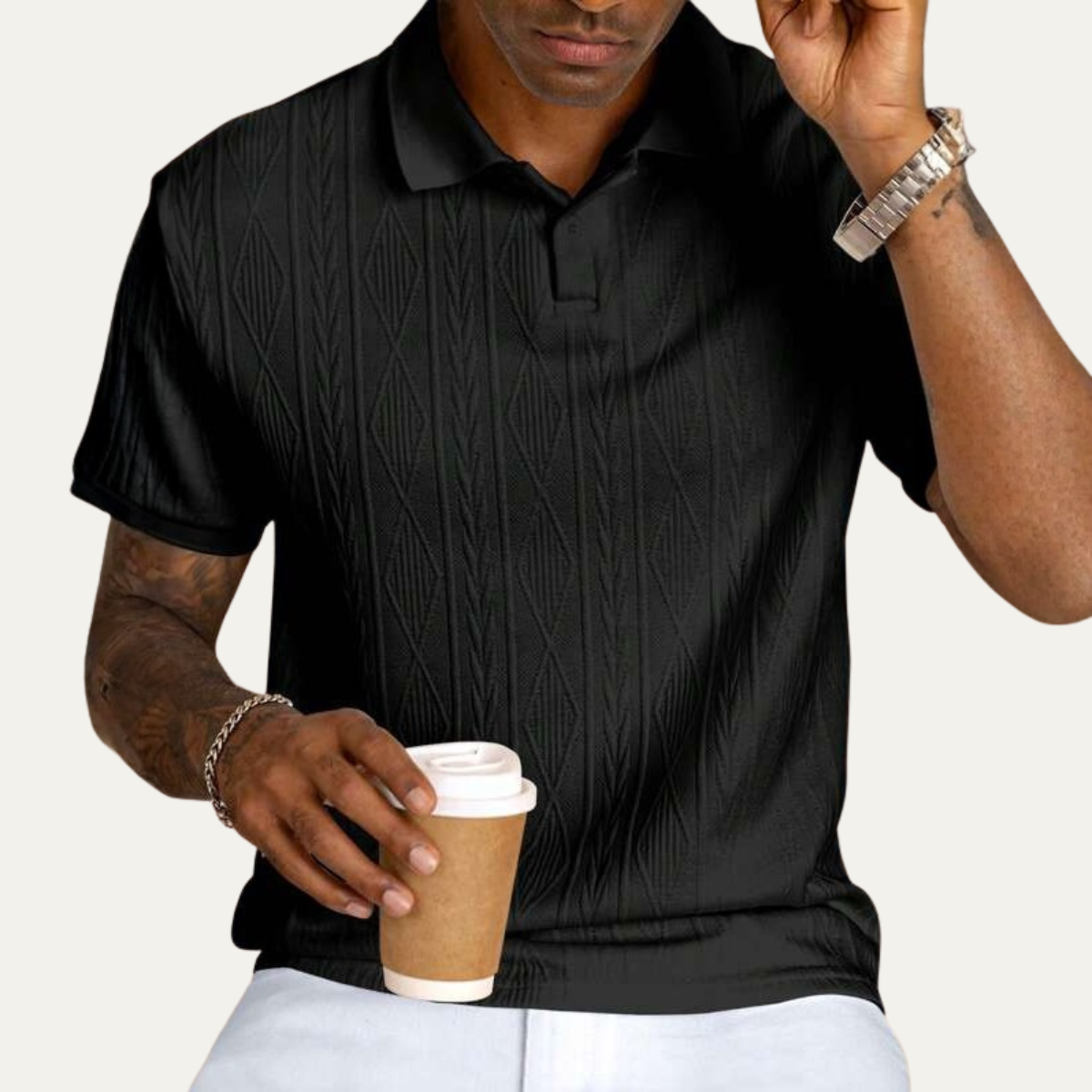 Sage | Men's Textured Polo Shirt Black