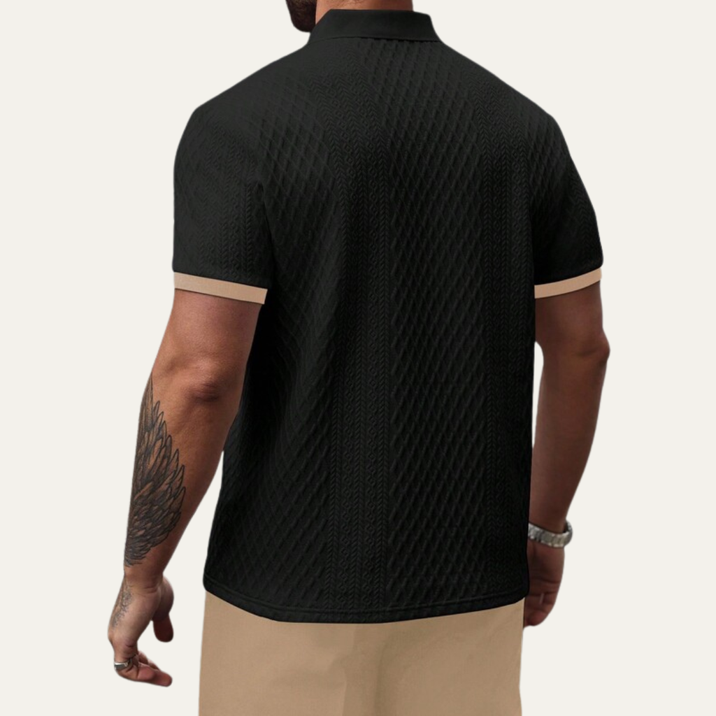 Dama Washington Axel men's textured polo shirt black contrast trim - view 7