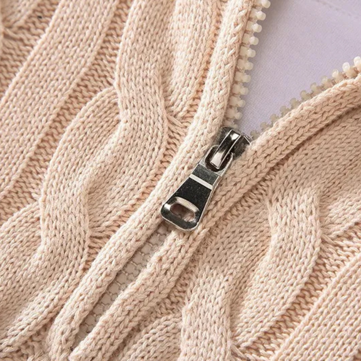 Luca | Men's Cable Knit Half Zip Sweater Cream