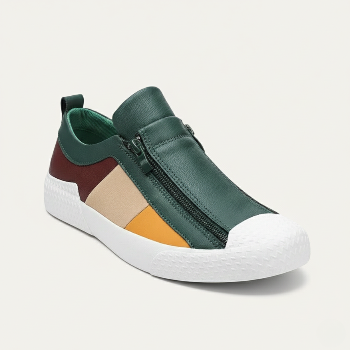 Ash | Men's Colorblock Zip Sneaker Green White Leather