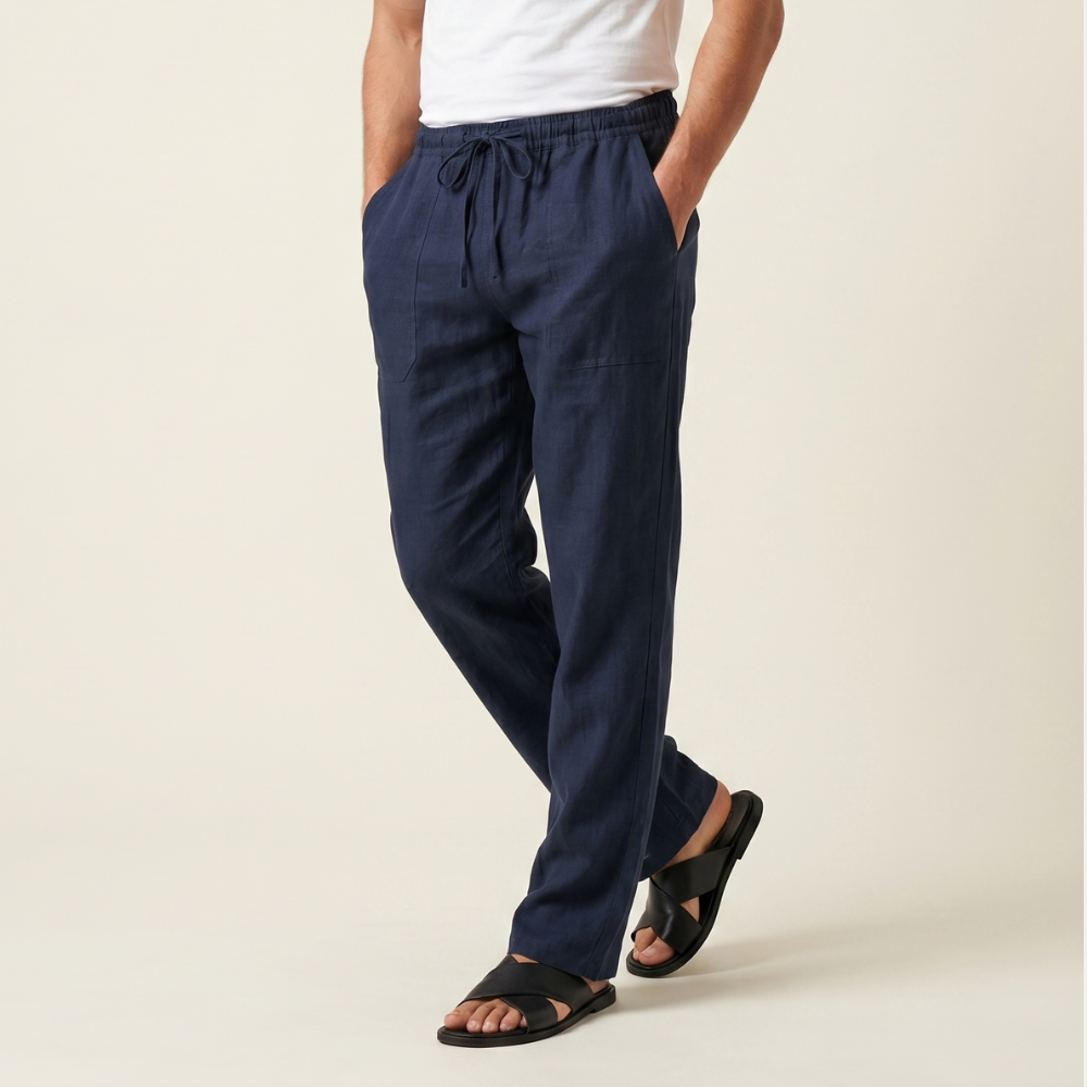 Dama Washington Enzo men's linen pants charcoal wide leg drawstring - view 6