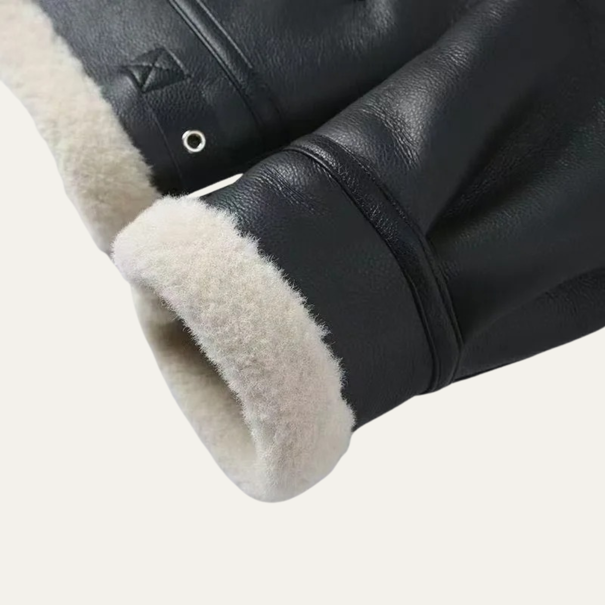 Ezra | Men's Sherpa Lined Leather Jacket Black Cream Collar