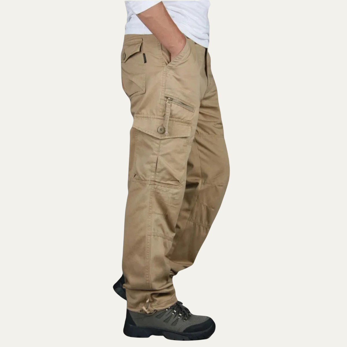 Ezra | Men's Cargo Pants Beige Multiple Pockets Relaxed Fit