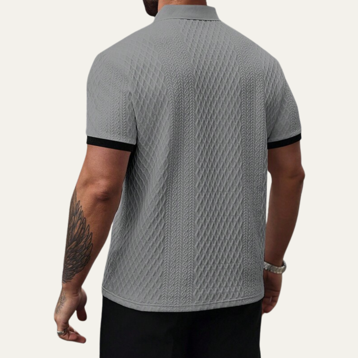 Bram | Men's Casual Textured Polo Shirt Gray Black Trim