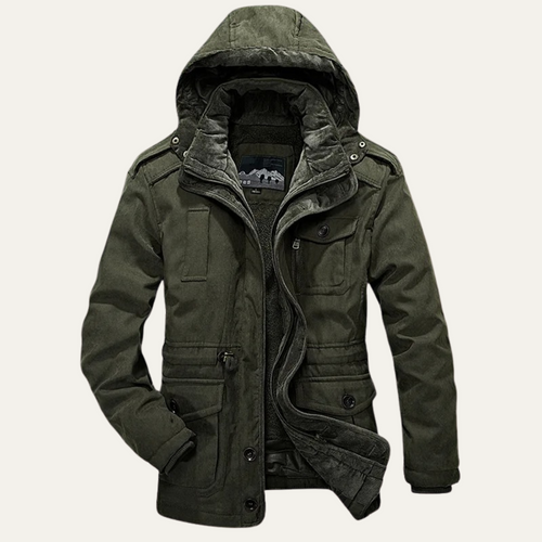 Dama Washington Ash men's winter parka olive hooded quilted jacket - front view
