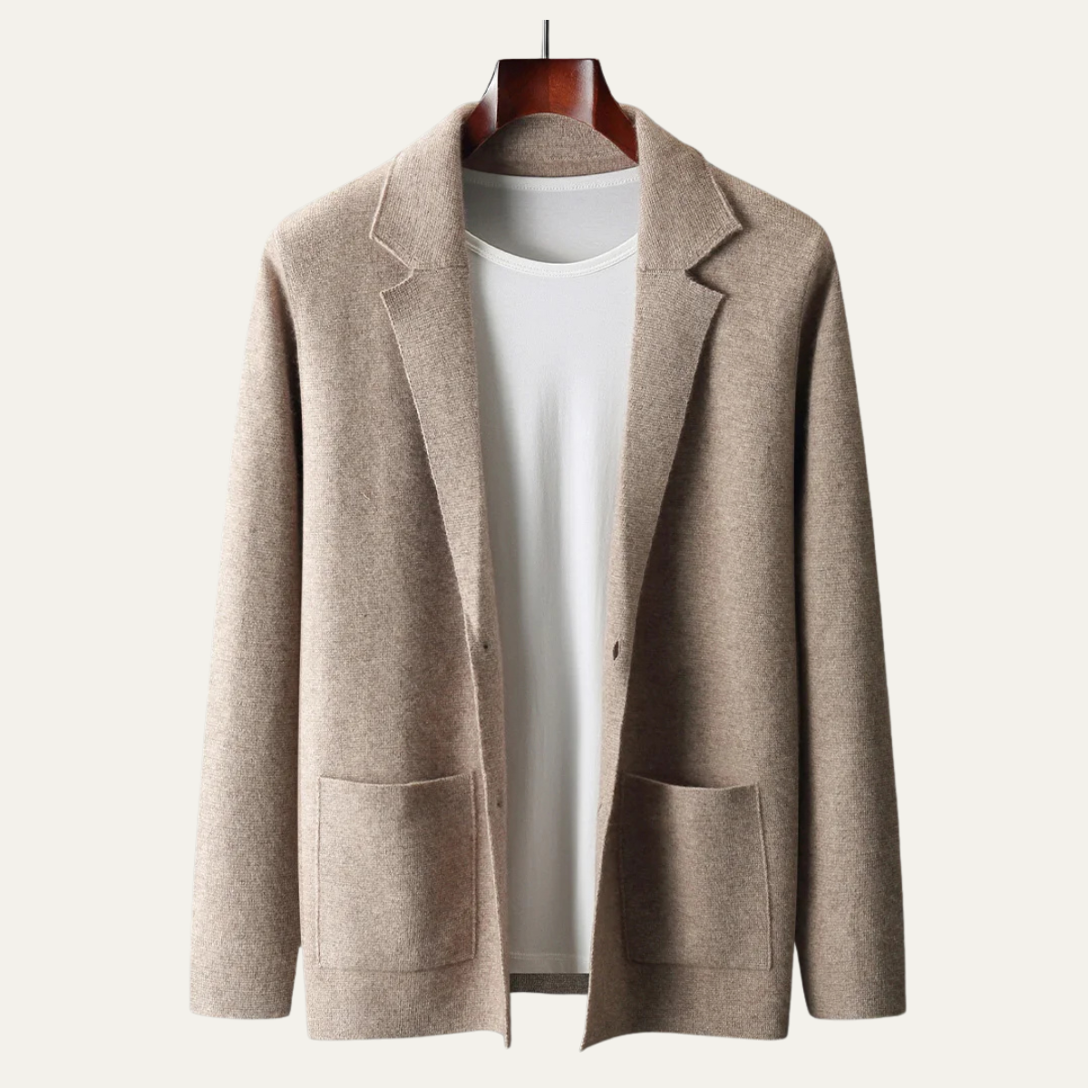 Beau | Men's Casual Wool Cardigan Cream Button Front Pockets