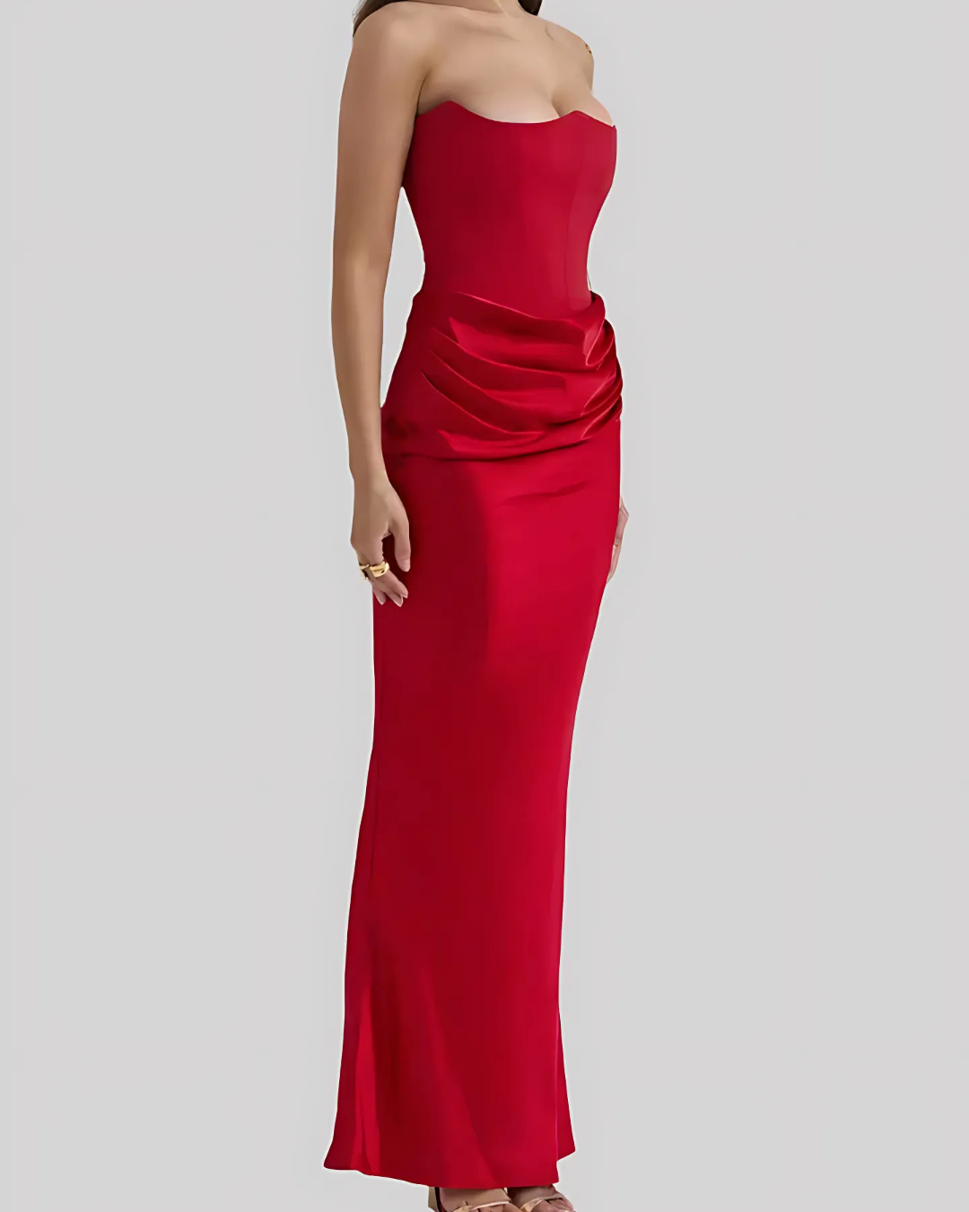Celine | Women's Ruched Satin Maxi Dress Brown