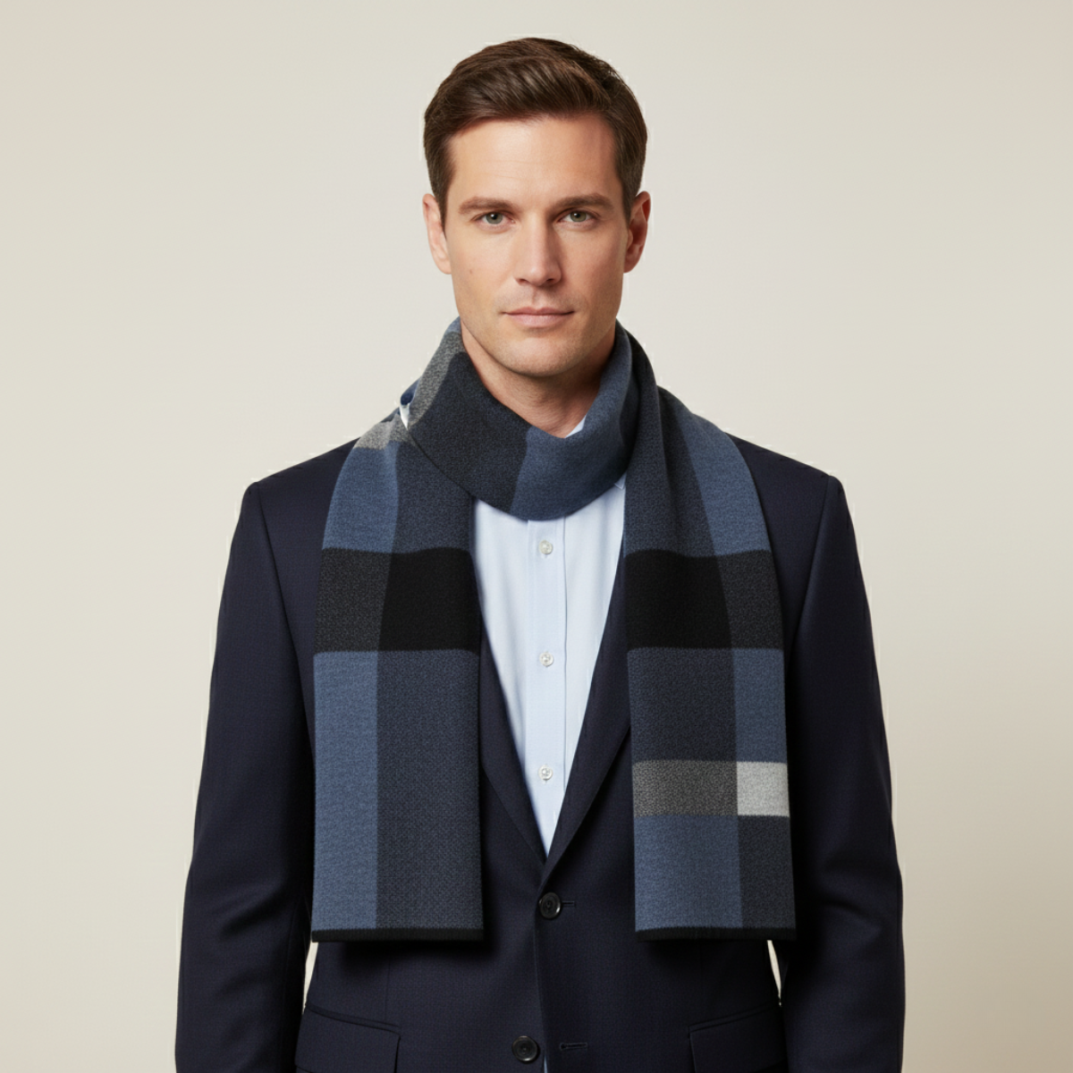 Bram | Men's Plaid Knit Scarf Gray Black Cream