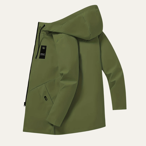 Dama Washington Ash men's lightweight rain jacket olive green hooded - front view
