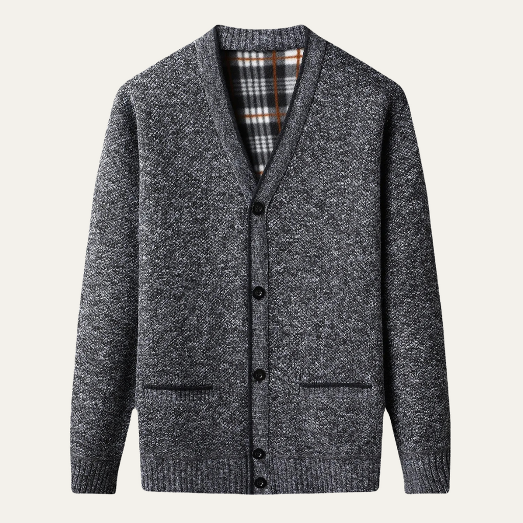 Dama Washington Callum men's gray cardigan sweater button up plaid lined - view 2
