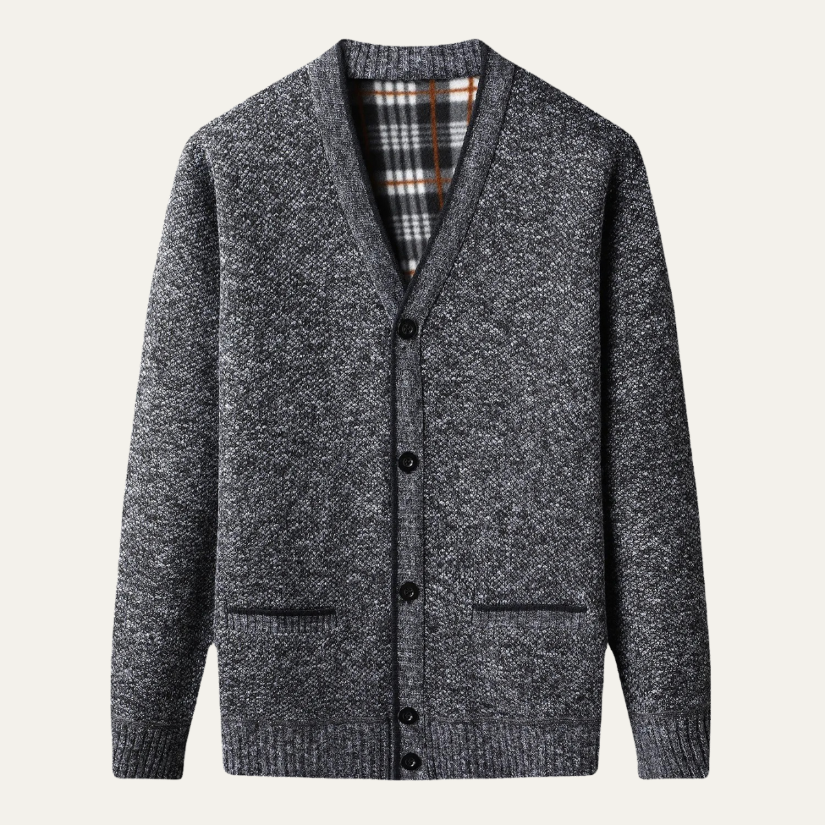 Callum | Men's Gray Cardigan Sweater Button Up Plaid Lined