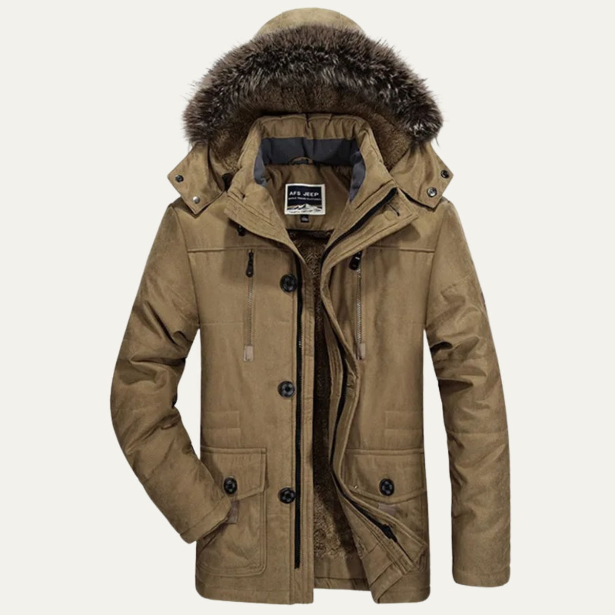Bram | Men's Puffer Jacket Charcoal Fur Hooded Winter Coat