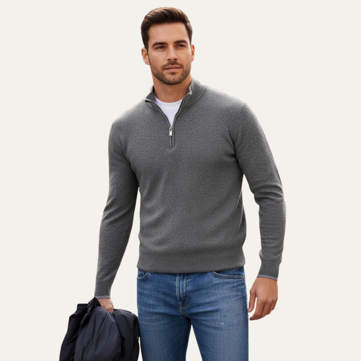 Kai | Men's Quarter Zip Sweater Blue Cotton Knit