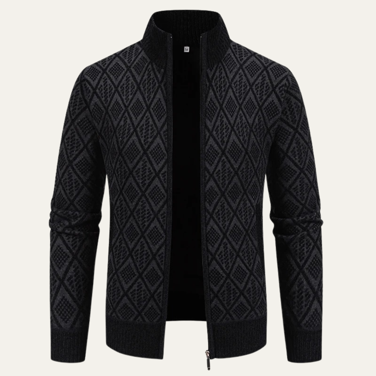Ezra | Men's Smart Casual Diamond Patterned Cardigan Cream