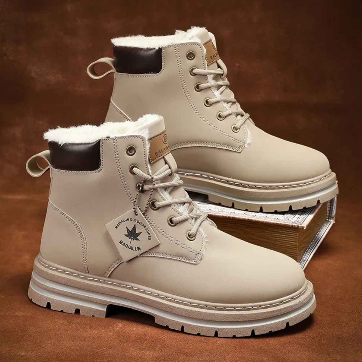 Beau | Men's Lace Up Work Boot Tan Platform Sole