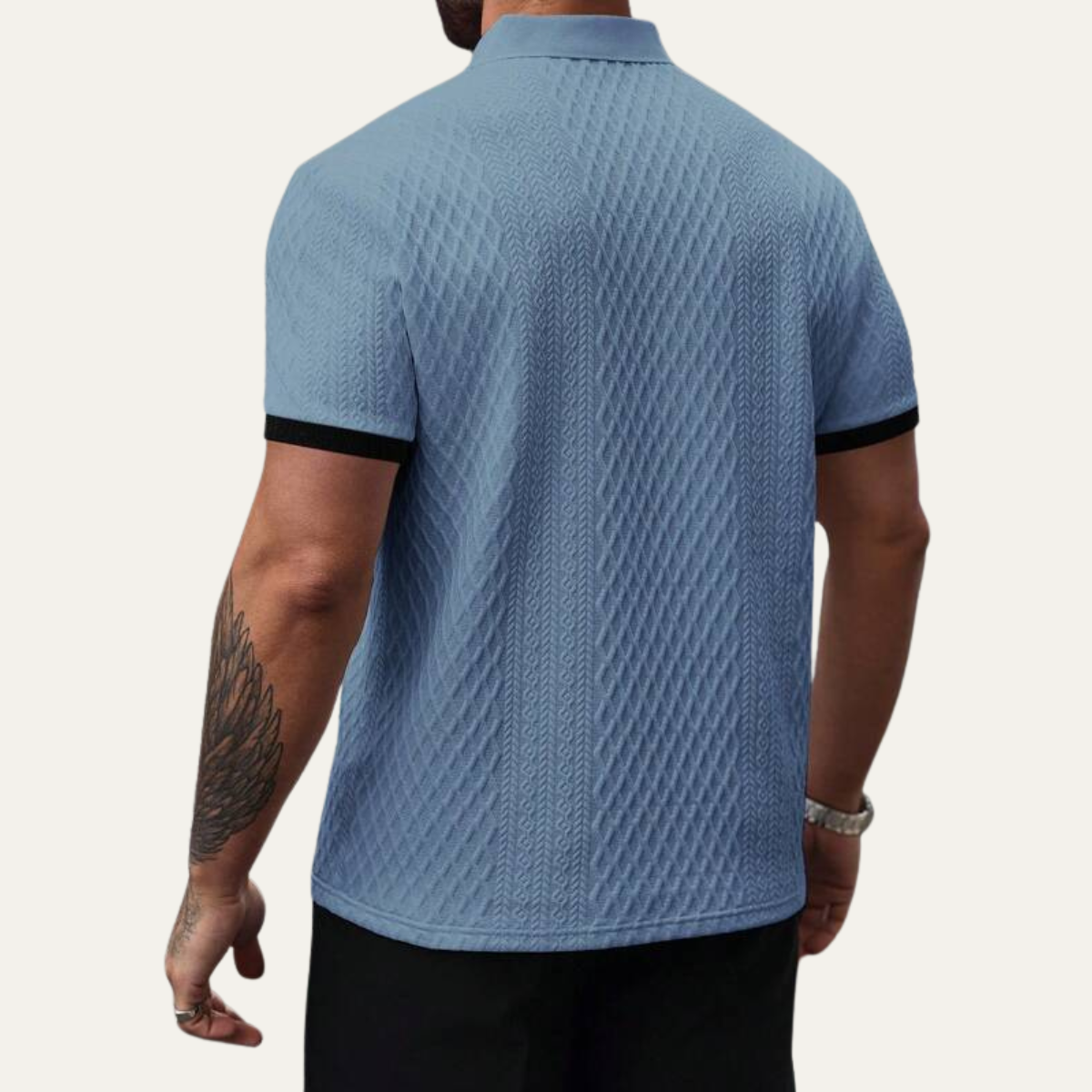 Cole | Men's Textured Polo Shirt Light Blue Contrast Trim