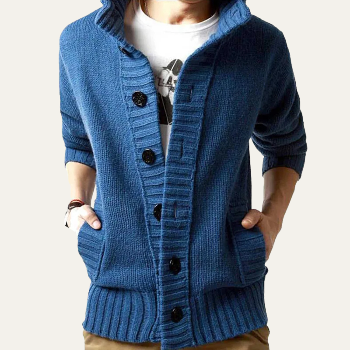 Beau | Men's Button Up Cardigan Navy Blue Shawl Collar