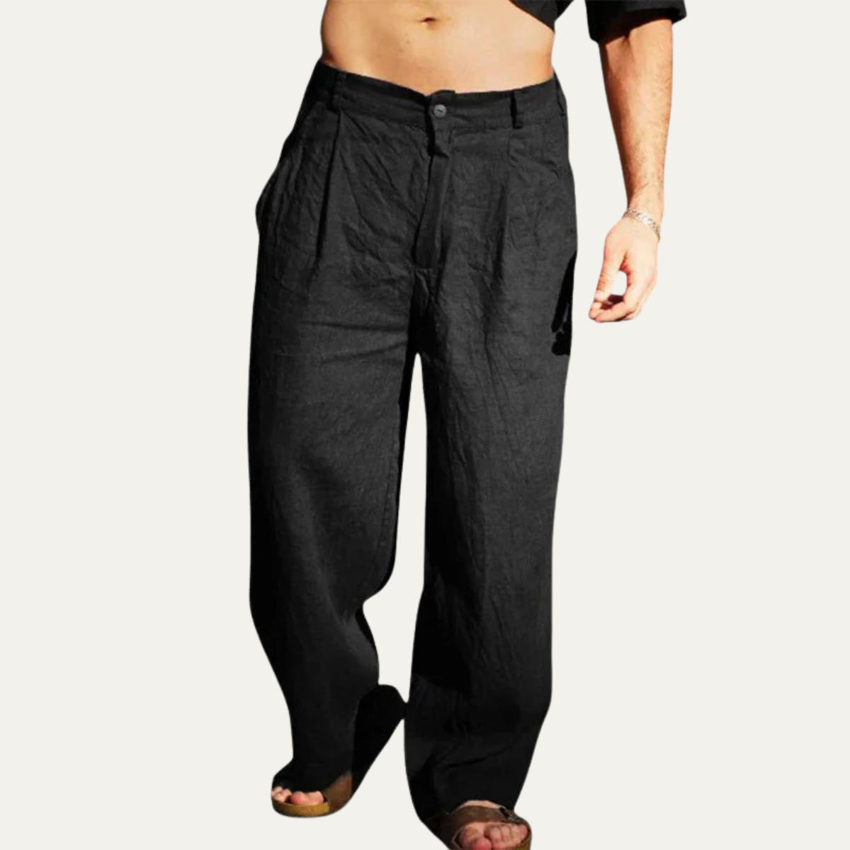 Ash | Men's Linen Pants Brown Relaxed Fit Wide Leg