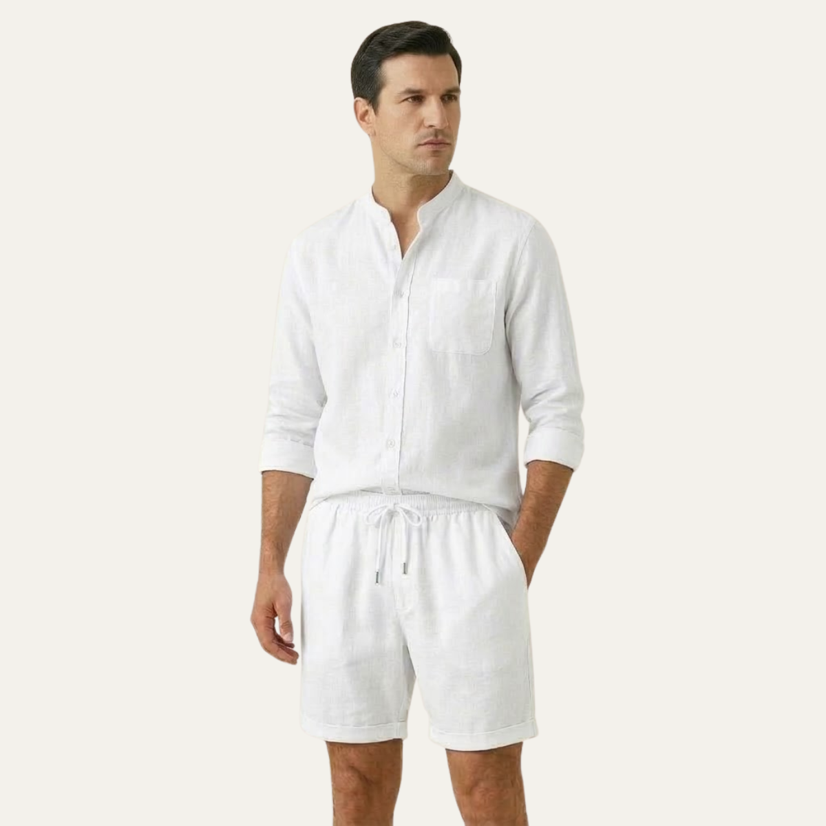 Ash | Men's Relaxed Linen Shorts Olive Green Elastic Waist