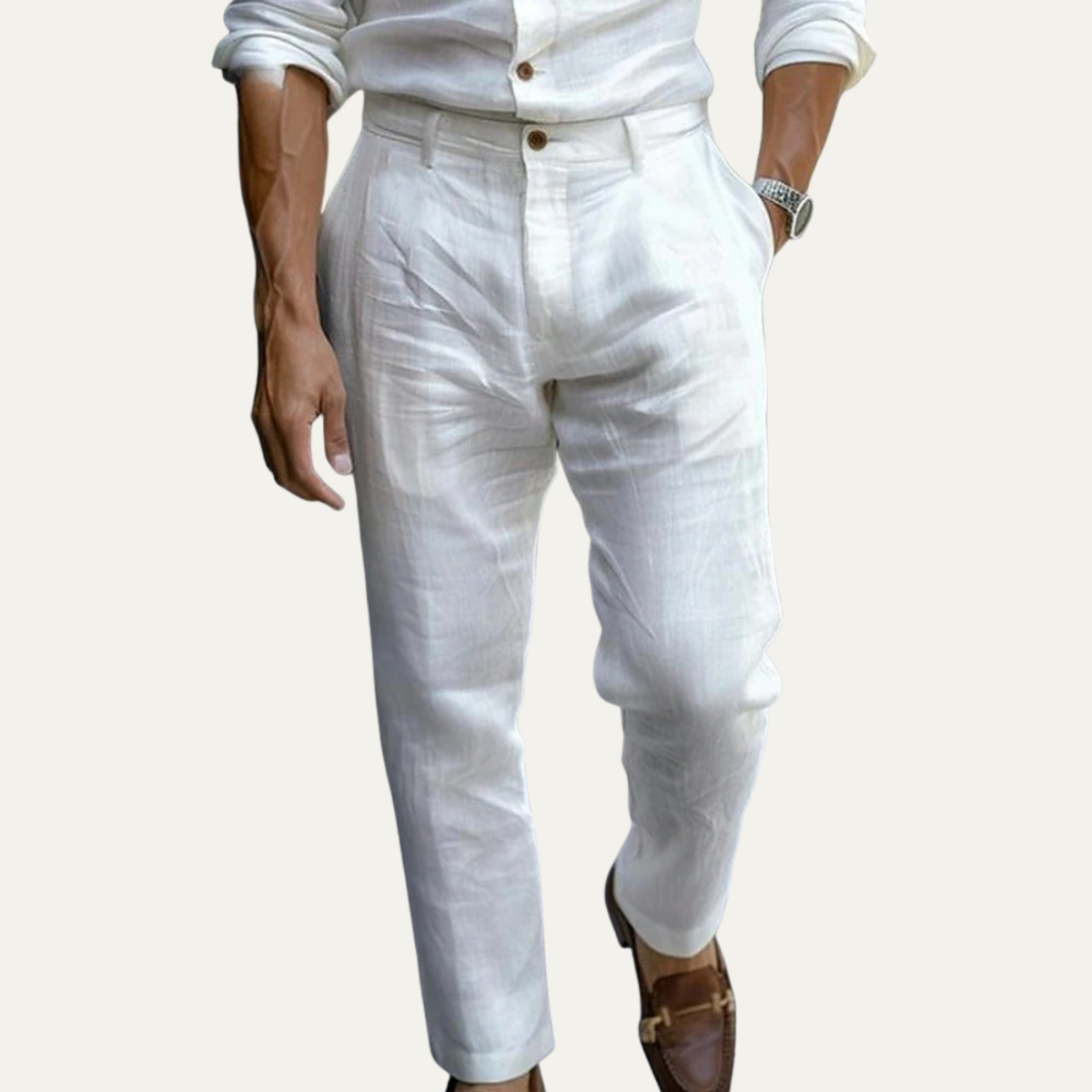 Rhys | Men's Linen Pants Light Blue Straight Leg Ankle