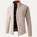 Dama Washington Beau men's zip up cardigan cream knit stand collar - front view
