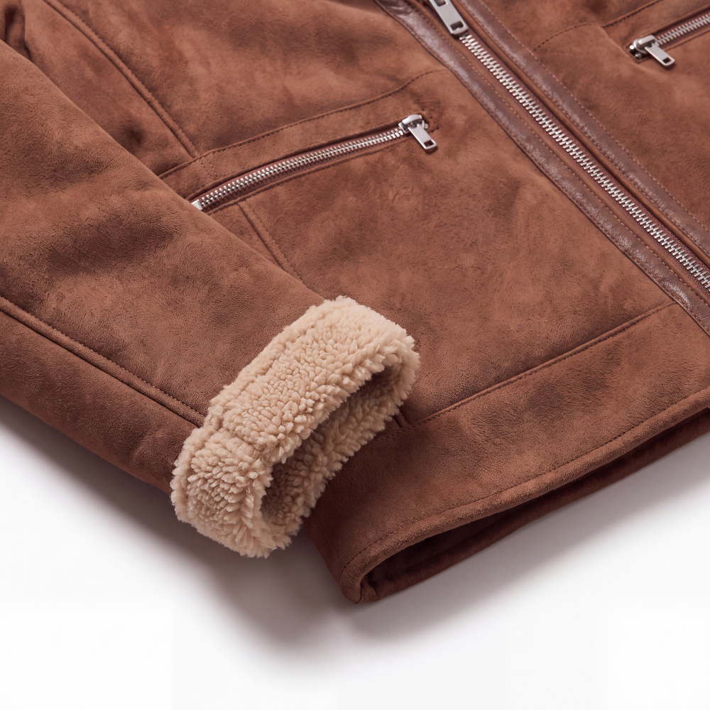 Bram | Men's Sherpa Lined Suede Jacket Brown