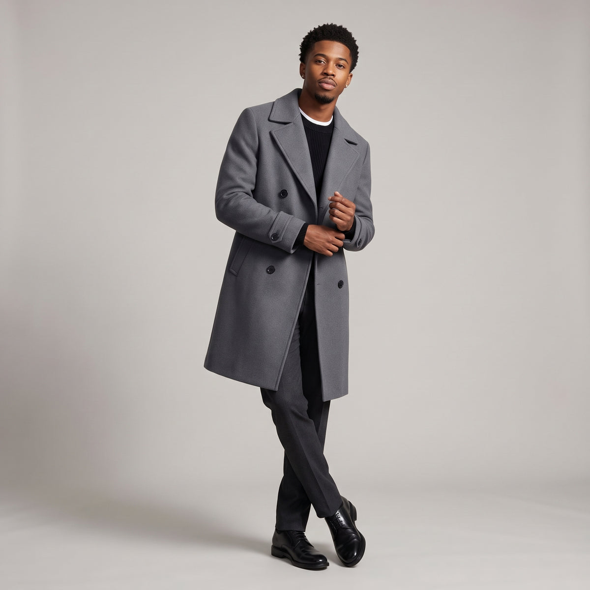 Dama Washington Axel men's double breasted wool coat gray - model front view