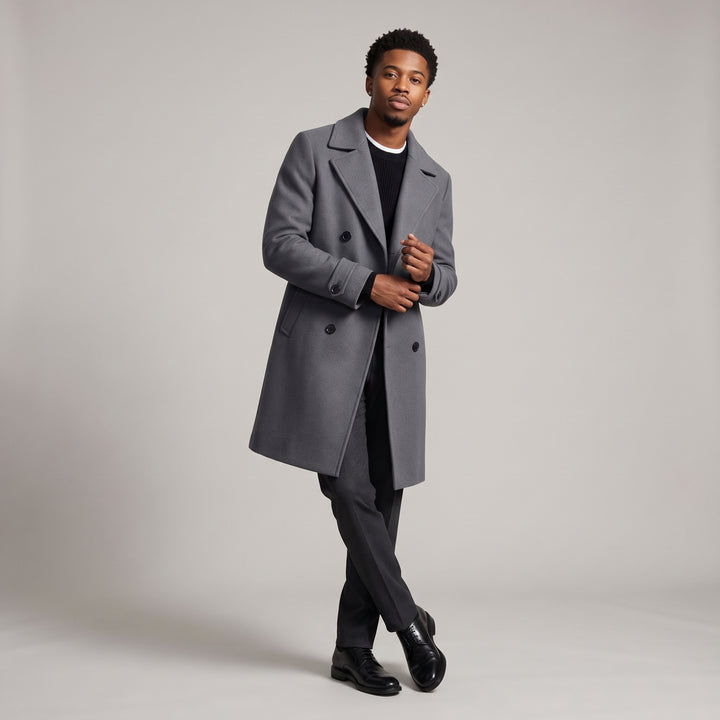 Dama Washington Axel men's double breasted wool coat gray - model front view