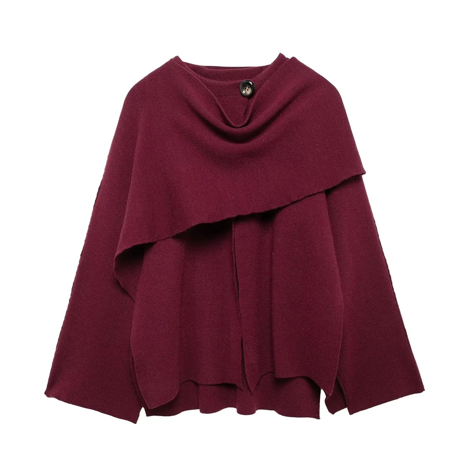 Ada | Women's Wool Cowl Neck Cape Black Long Sleeve