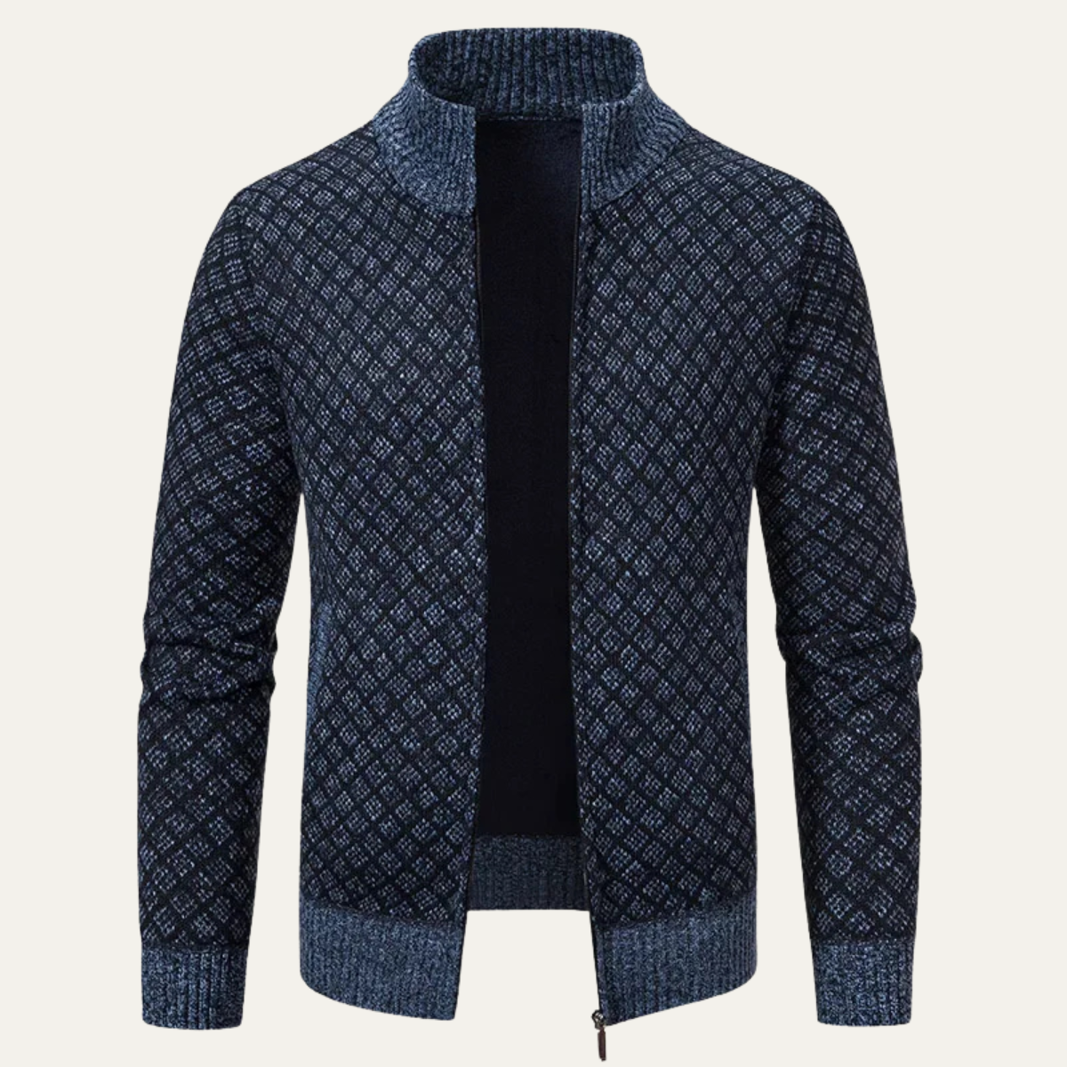 Blake | Men's Zip Up Cardigan Dark Gray Cable Knit Stand Collar