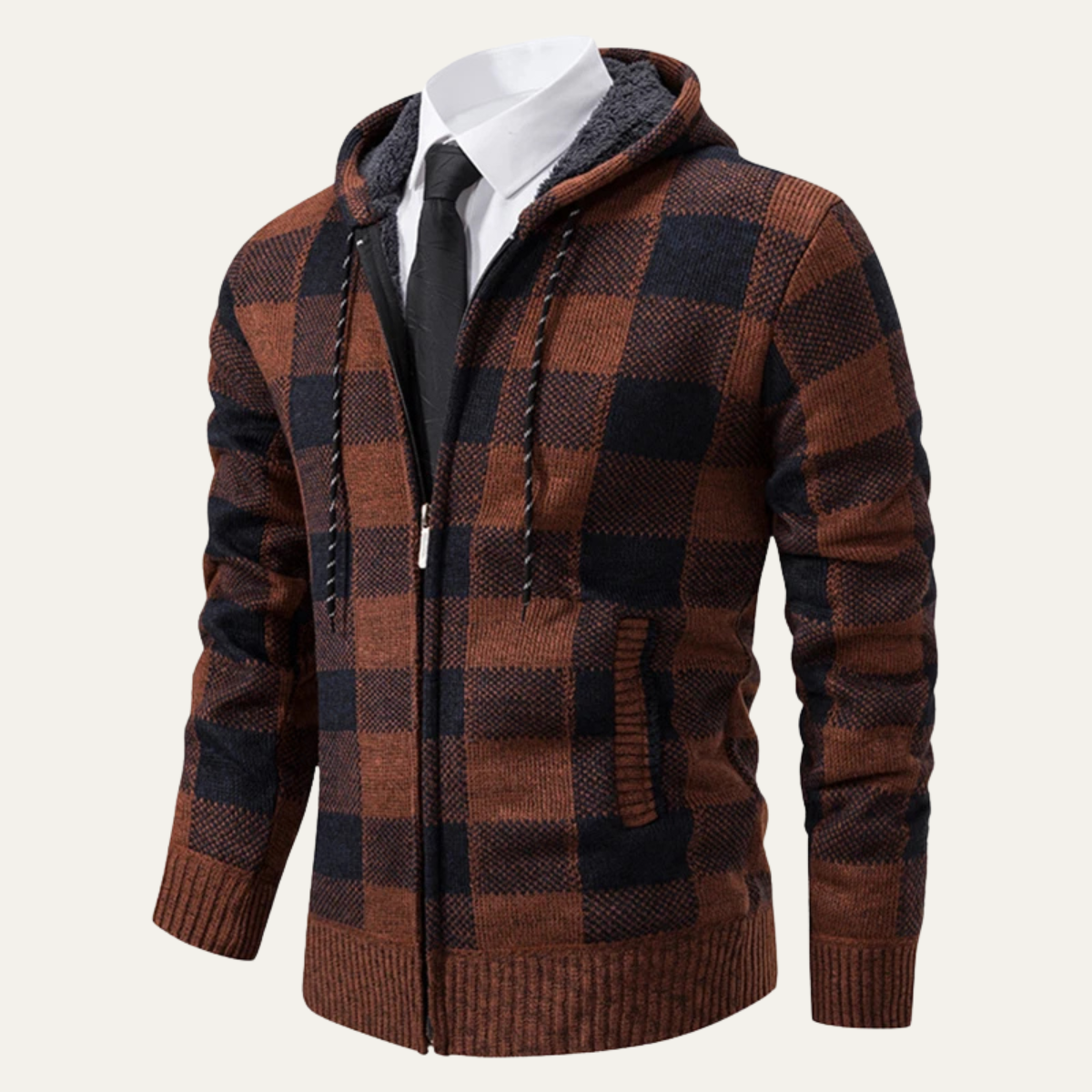 Callum | Men's Plaid Zip Up Hoodie Gray Black