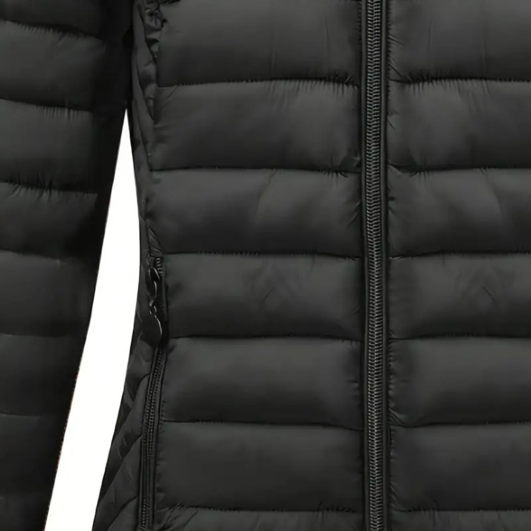 Rue | Women's Puffer Jacket Black Hooded Quilted