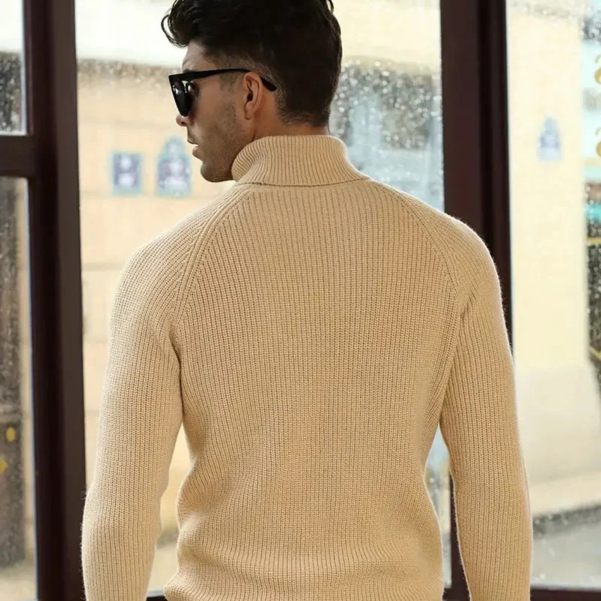 Bram | Men's Cable Knit Turtleneck Sweater Cream