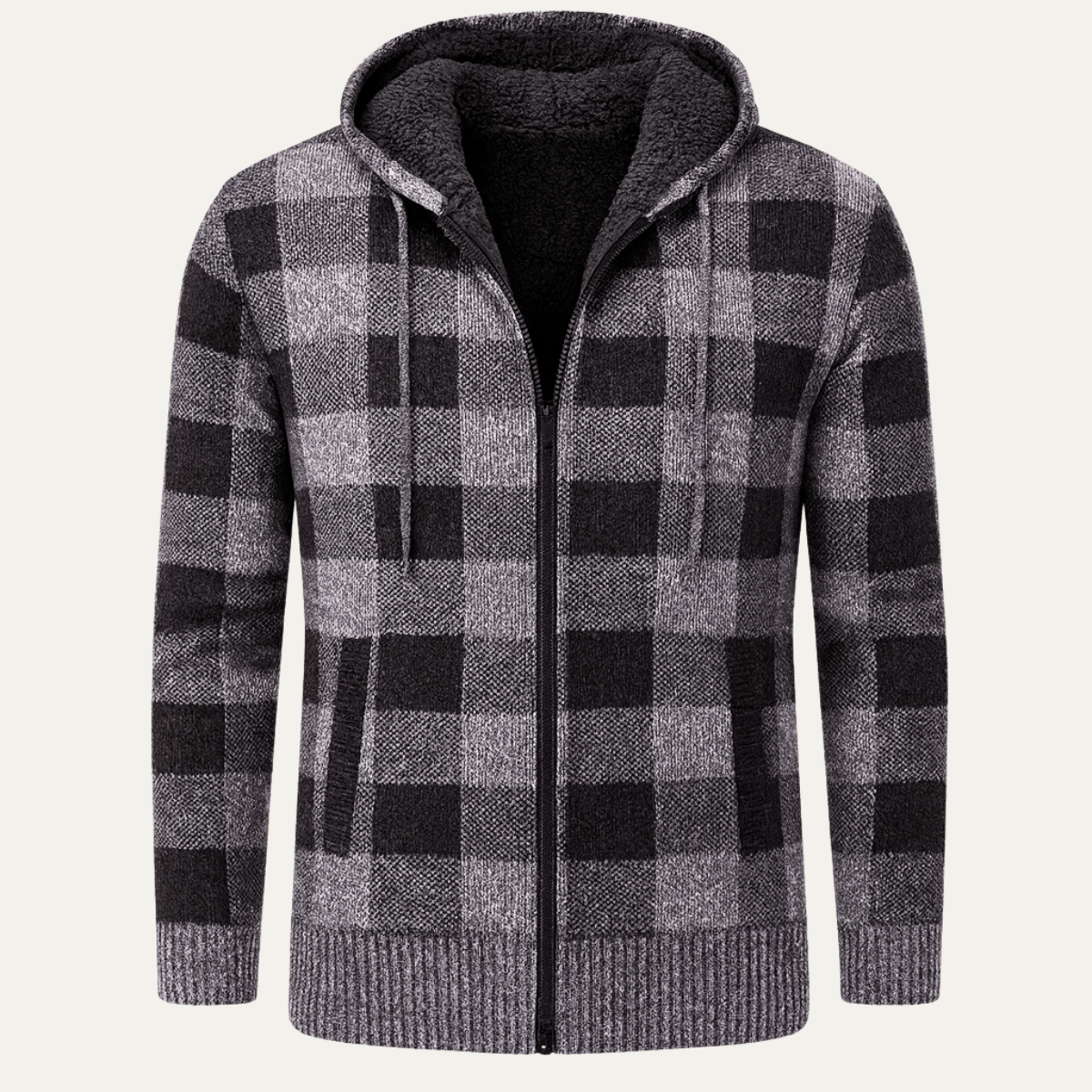 Callum | Men's Plaid Zip Up Hoodie Gray Black