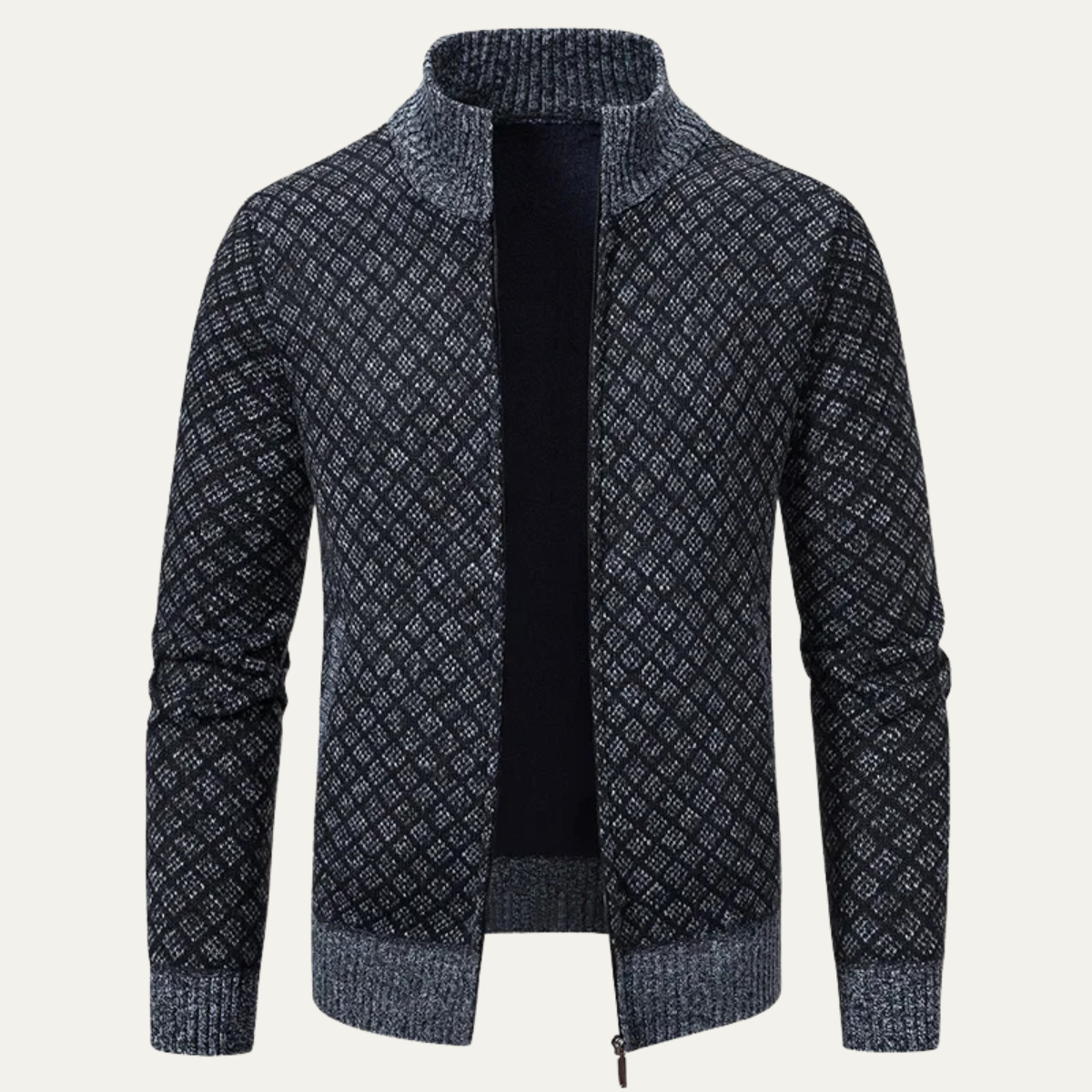 Blake | Men's Zip Up Cardigan Dark Gray Cable Knit Stand Collar