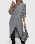 Dama Washington Margot women's crew neck sweater dress gray long sleeve - front view