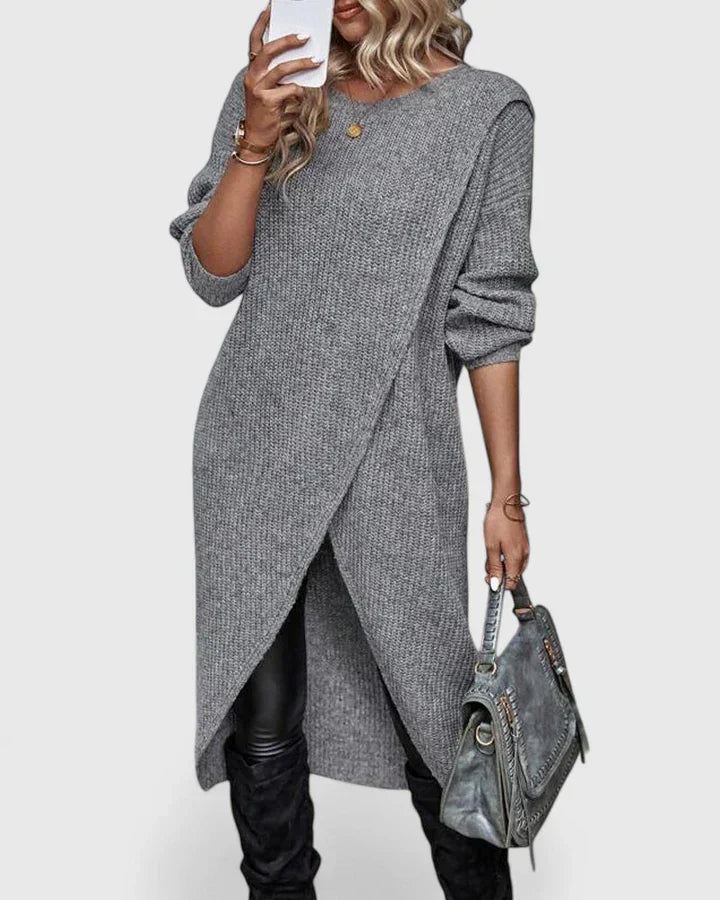 Margot | Women's Crew Neck Sweater Dress Gray Long Sleeve