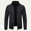 Dama Washington Blake men's zip up cardigan dark gray cable knit stand collar - front view
