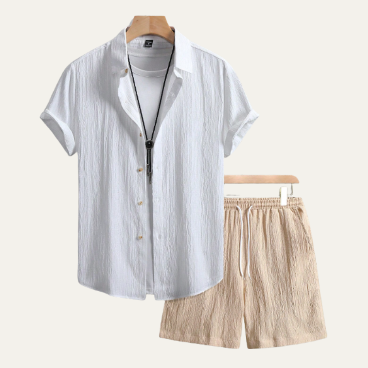 Sage | Men's Linen Shirt And Shorts Set Navy Beige