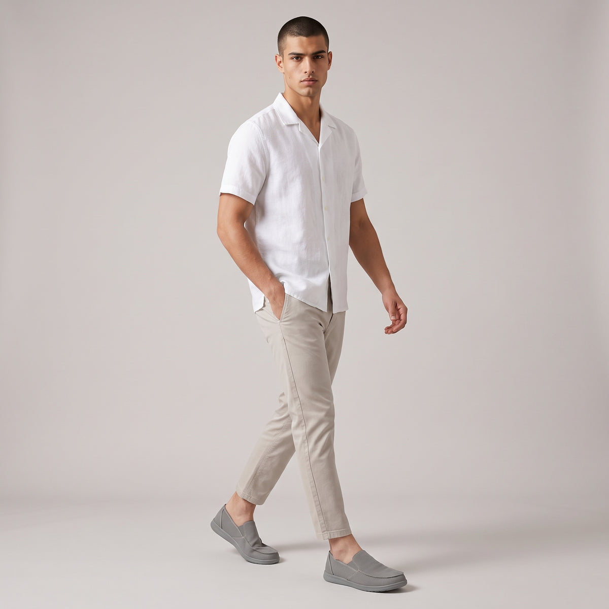 Dama Washington Ines men's canvas slip on loafer gray comfort shoes - full outfit model view