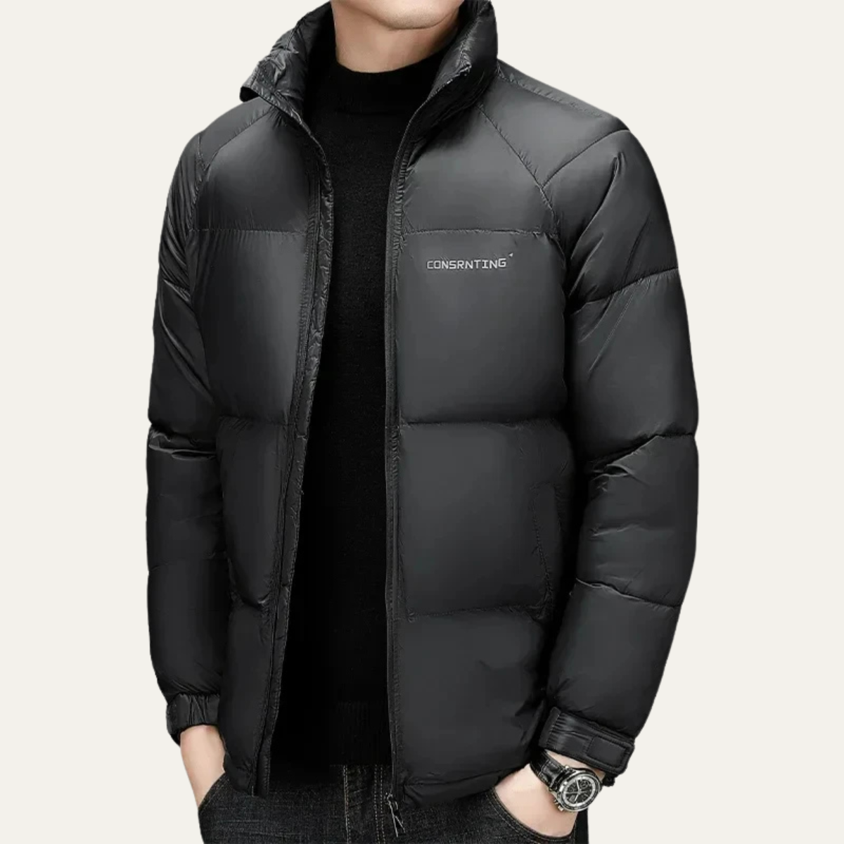Rhys | Men's Puffer Jacket Black Quilted Warm Winter