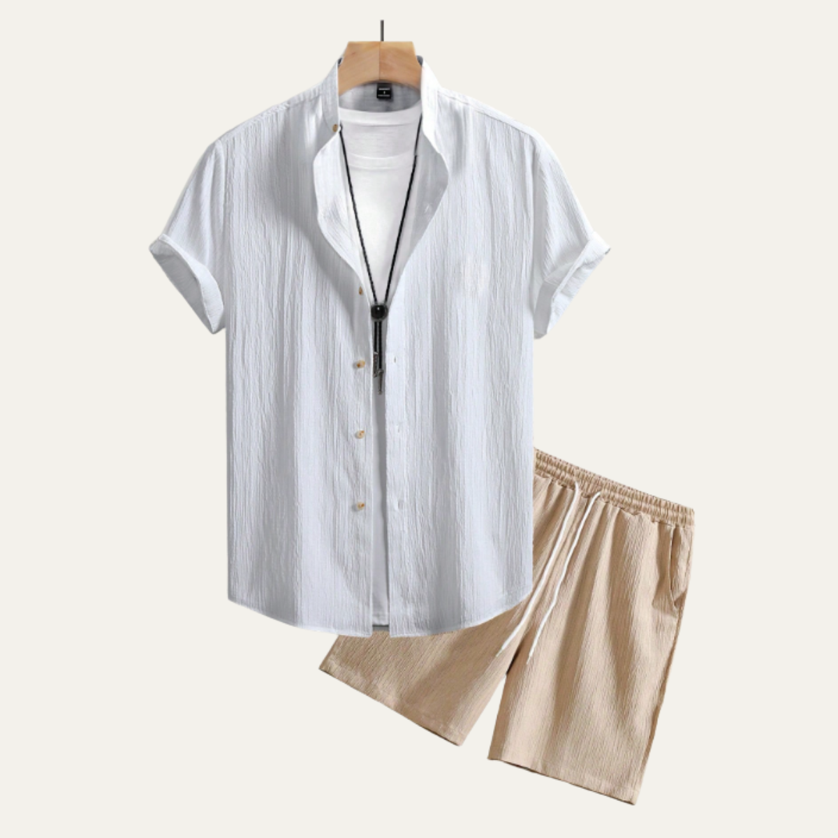 Sage | Men's Linen Shirt And Shorts Set Navy Beige