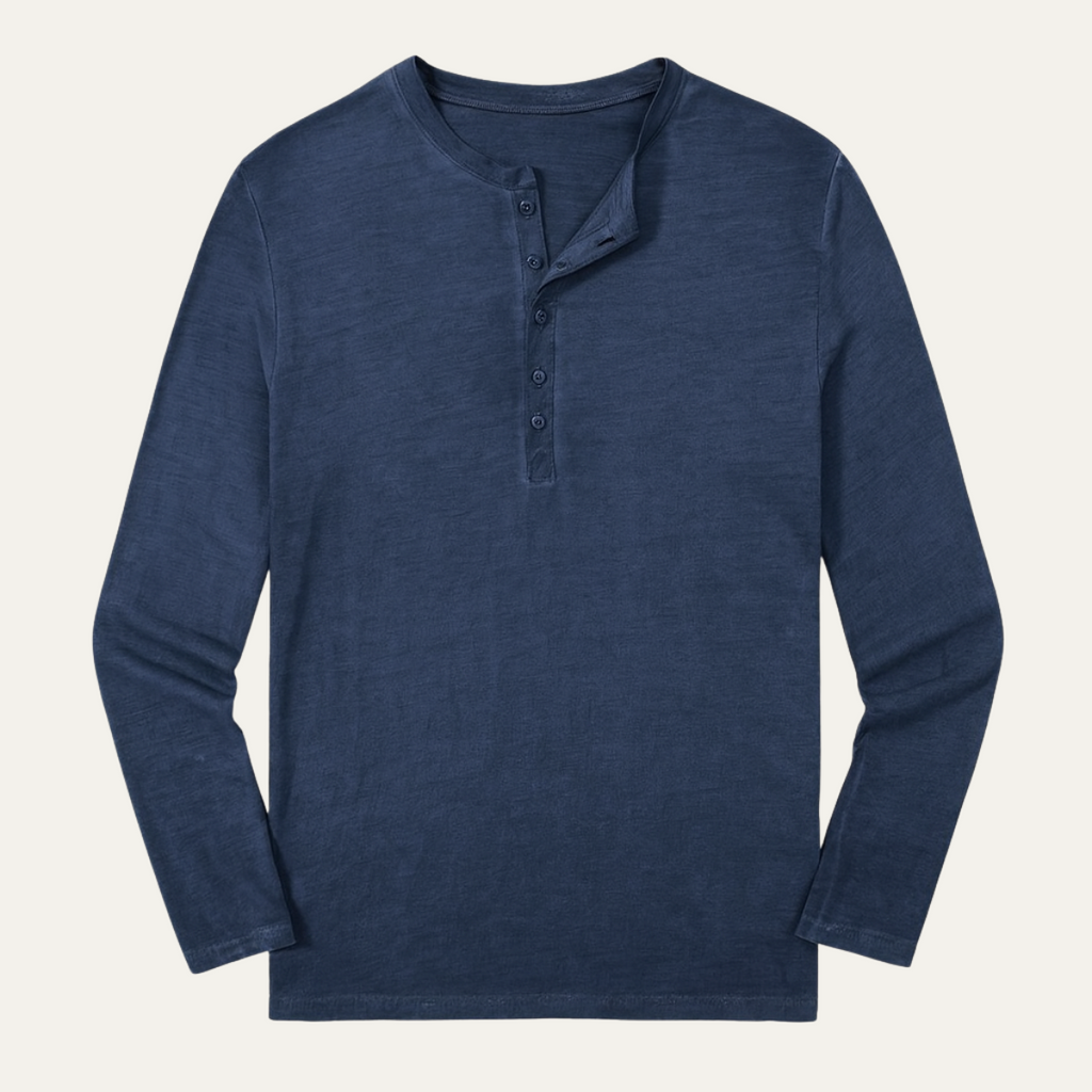 Dama Washington Tate men's henley shirt navy long sleeve - front view