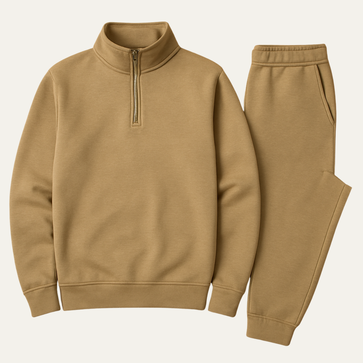 Lars | Men's Sweatsuit Beige Quarter Zip Hoodie Joggers Set