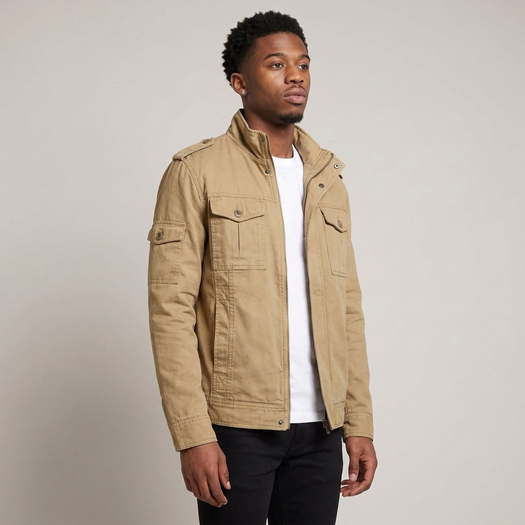 Dama Washington Flint military cargo jacket Khaki - model front view