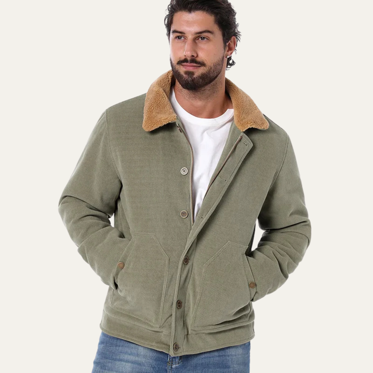 Wade | Men's Sherpa Corduroy Jacket Sage Green