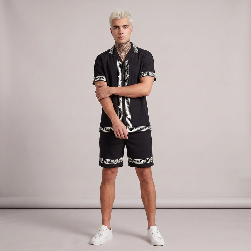 Dama Washington Axel Greek key short sleeve set Black - full outfit model view